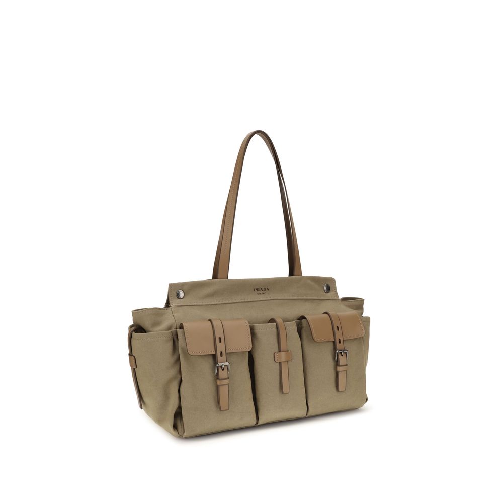 Prada Zweifarbige Schultertasche aus Baumwolle