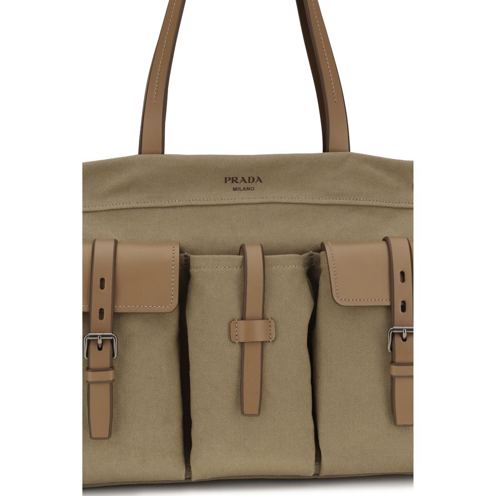 Prada Zweifarbige Schultertasche aus Baumwolle