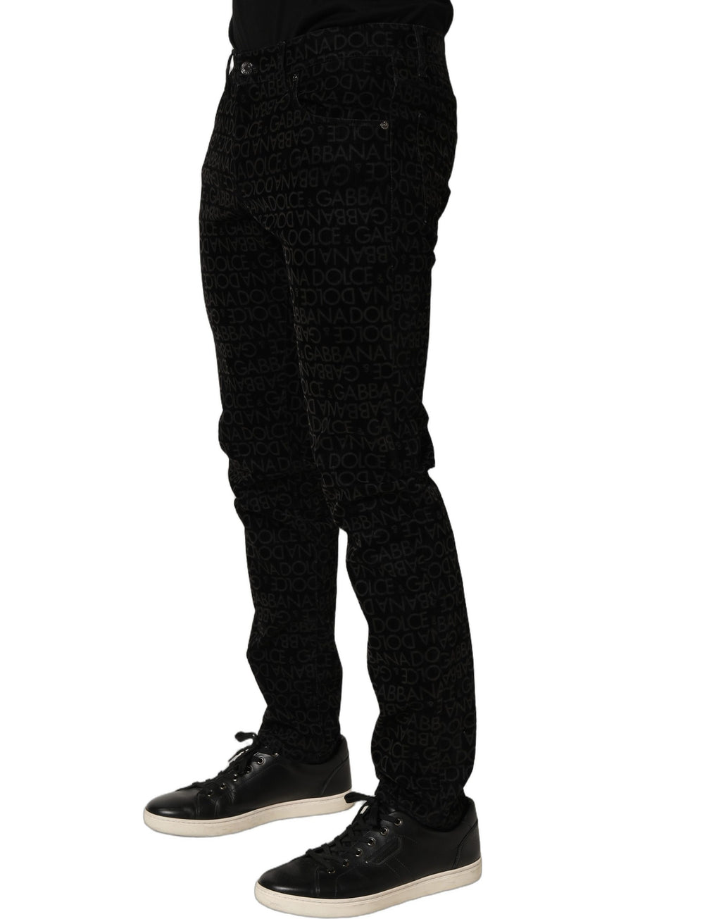 Dolce & Gabbana Schwarze Slim Fit Jeans aus Baumwolle mit Logo-Monogramm