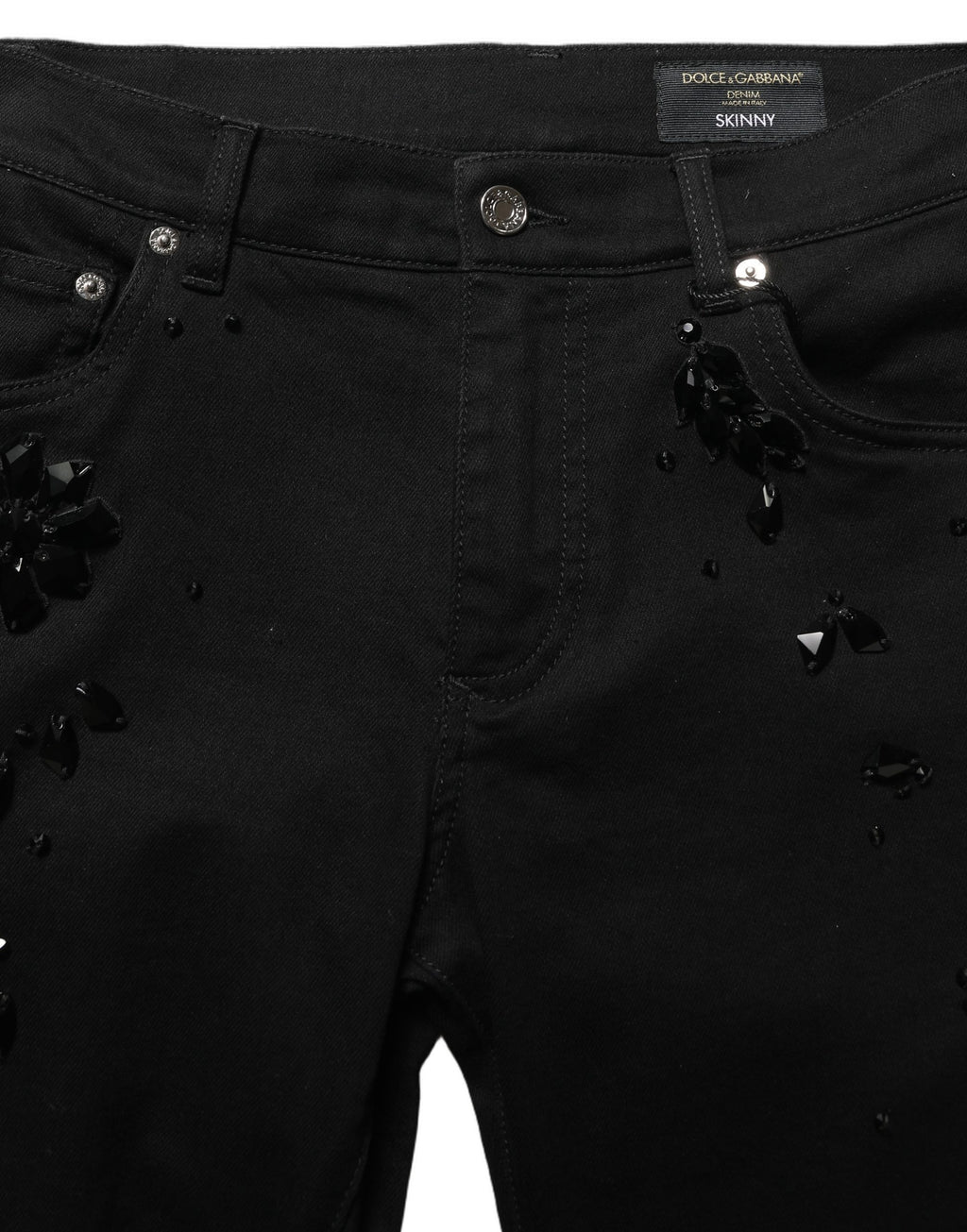 Dolce & Gabbana Schwarze verzierte Baumwoll-Skinny-Jeans