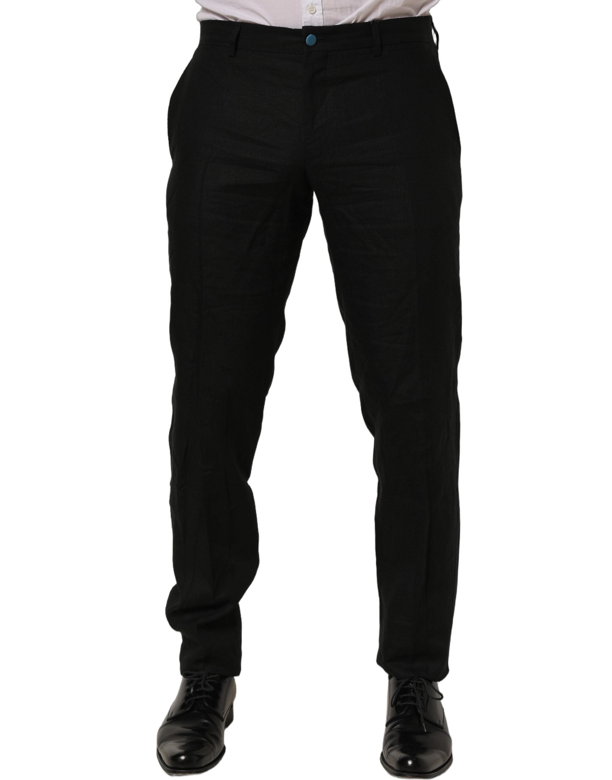 Dolce & Gabbana Schwarze Skinny-Fit Anzughose aus Leinen