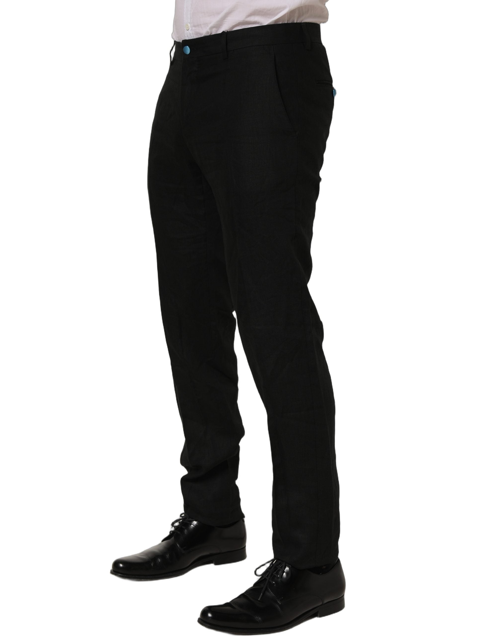 Dolce & Gabbana Schwarze Skinny-Fit Anzughose aus Leinen