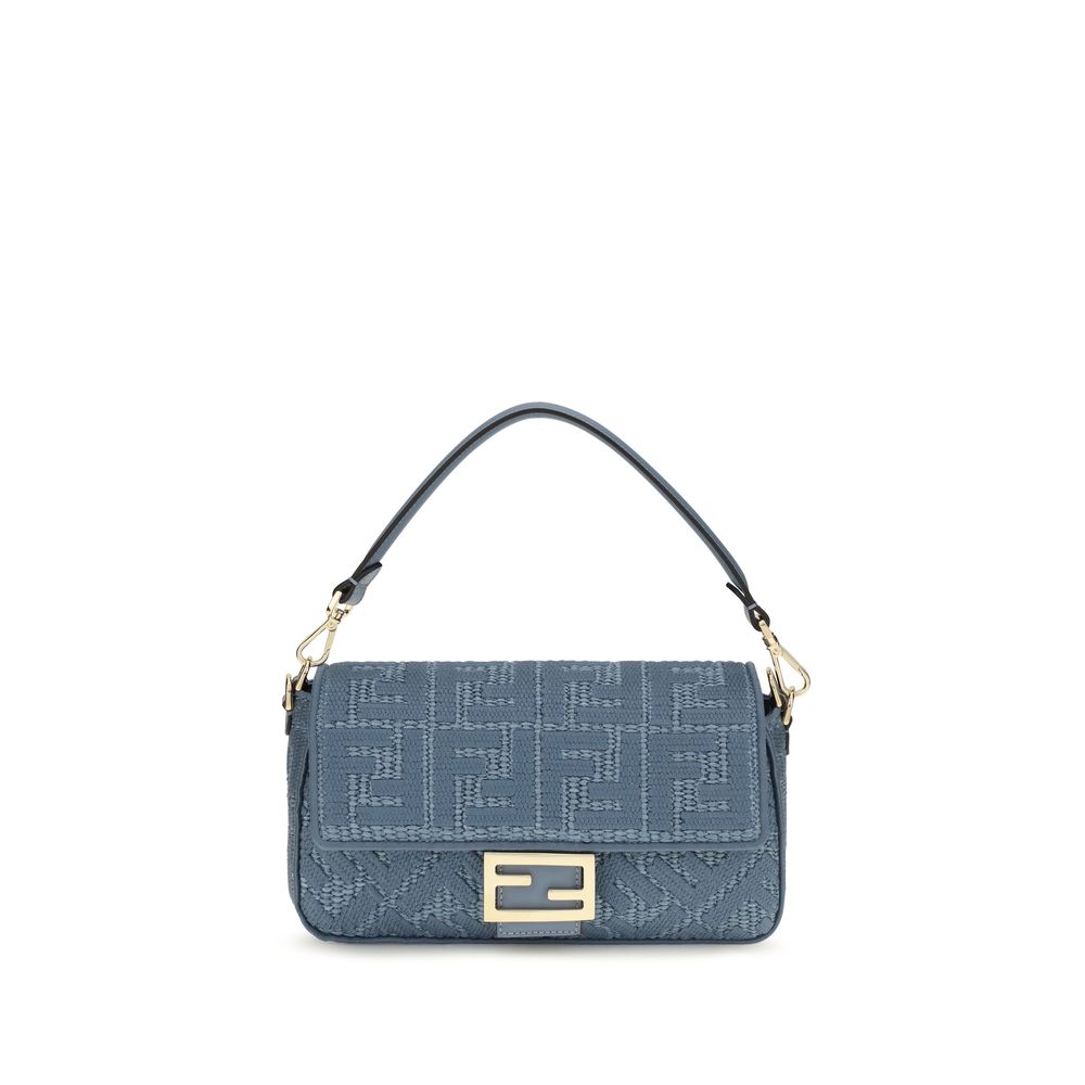 Fendi Blaue Raffia-Umhängetasche