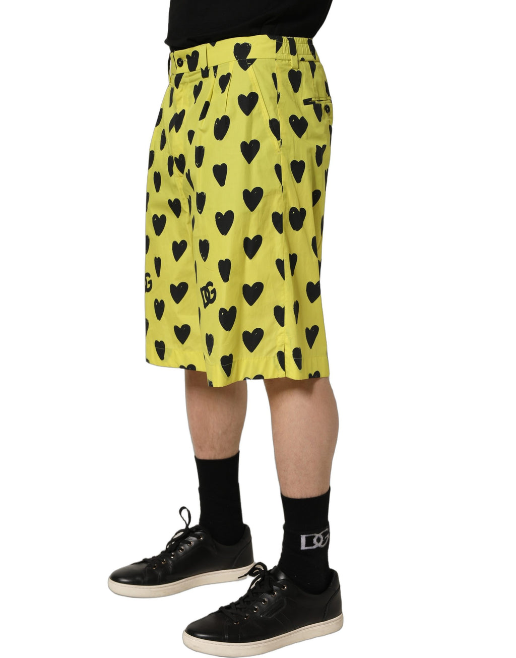 Dolce & Gabbana Herren-Bermudashorts aus Baumwolle in Gelb mit Herz-Print