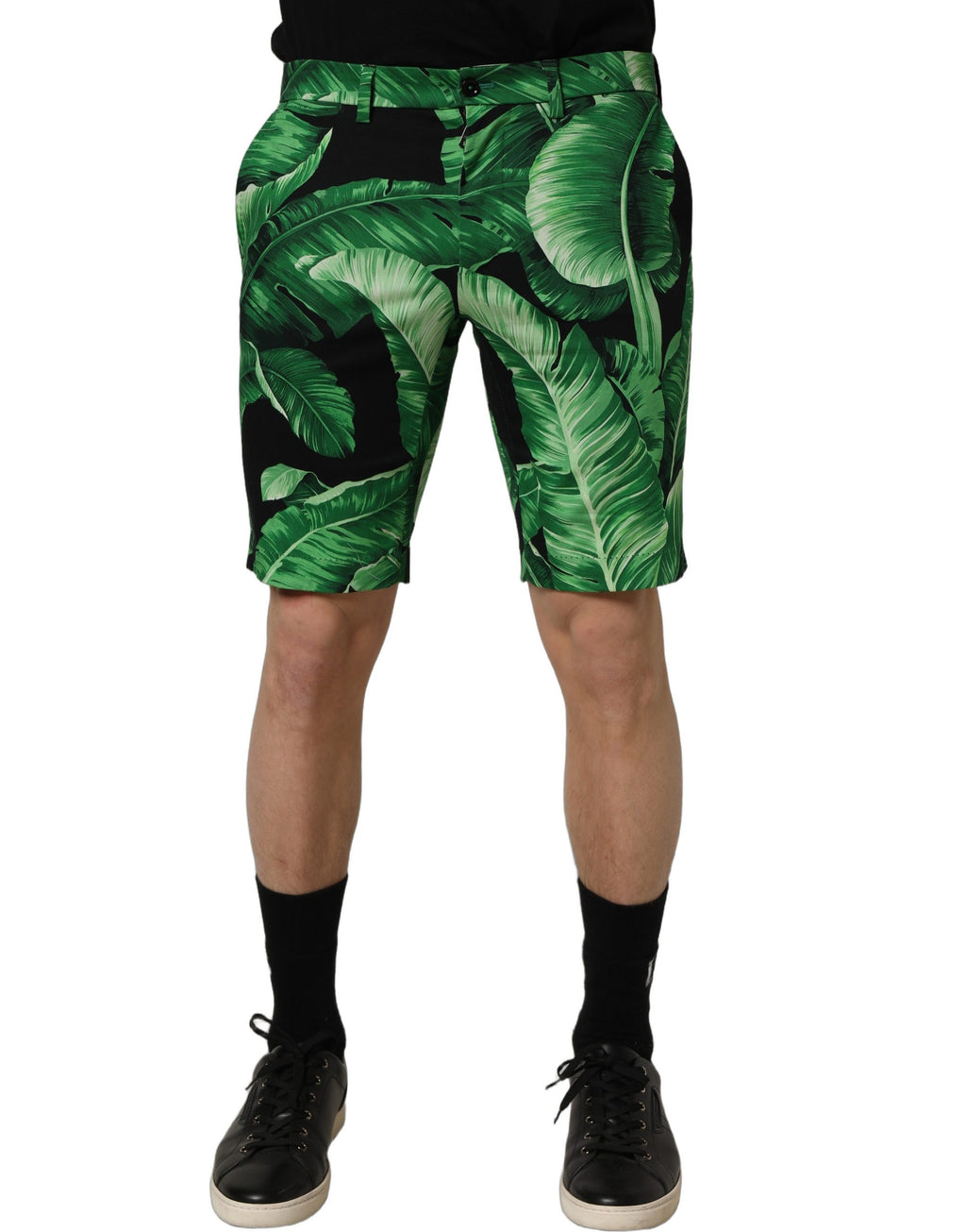 Dolce & Gabbana Herren-Bermudashorts mit schwarzem Bananenblatt-Print