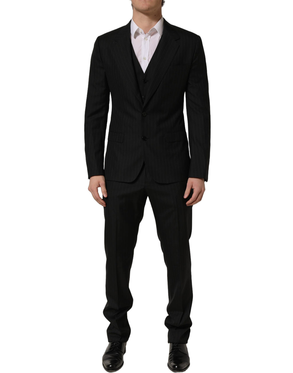 Dolce & Gabbana Schwarzer Nadelstreifen-Anzug im Slim Fit-Stil, 3-teilig
