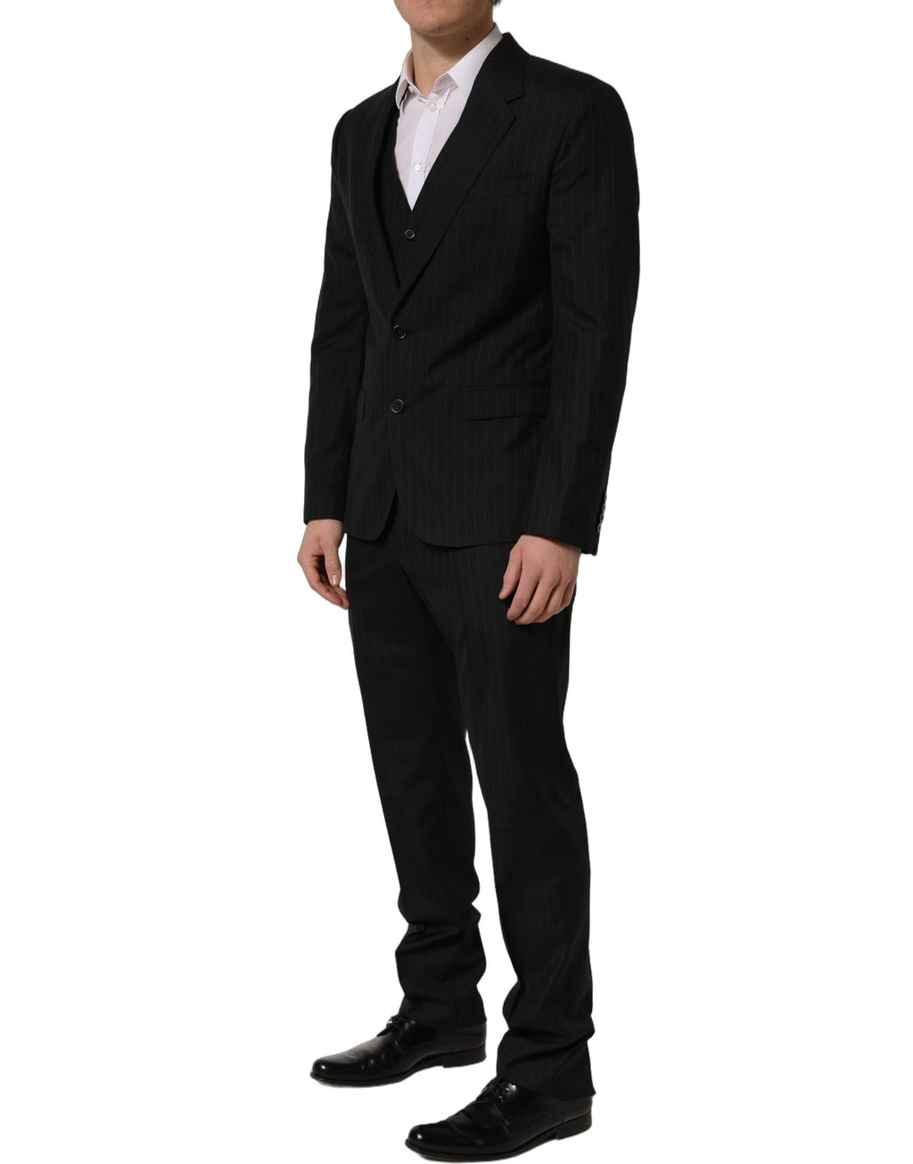 Dolce & Gabbana Schwarzer Nadelstreifen-Anzug im Slim Fit-Stil, 3-teilig