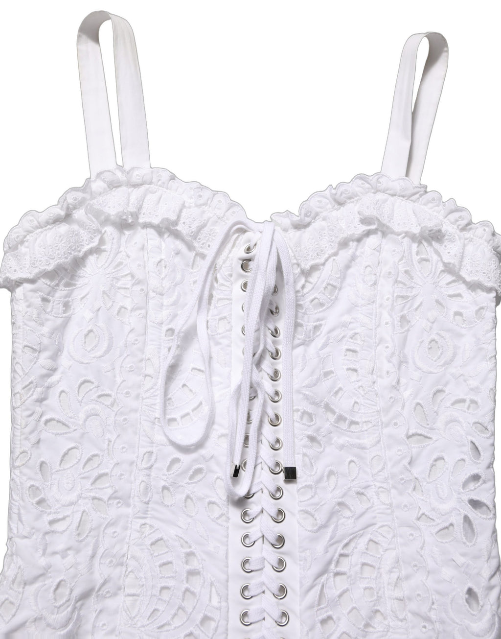 Dolce & Gabbana Weißes Mini-Kleid aus Broderie Anglaise Baumwolle
