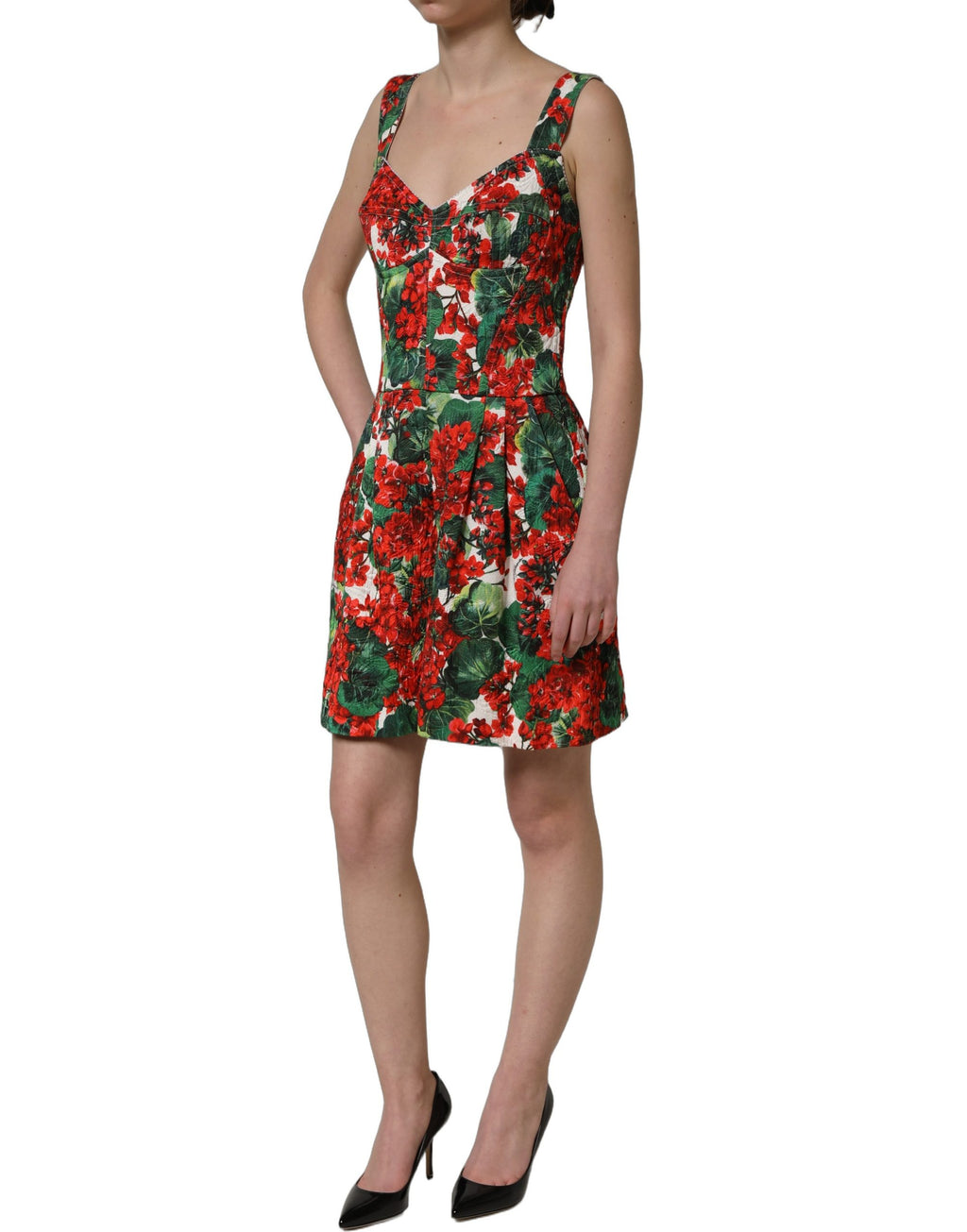 Dolce & Gabbana A-Linien-Minikleid mit Multicolor-Geranien-Print