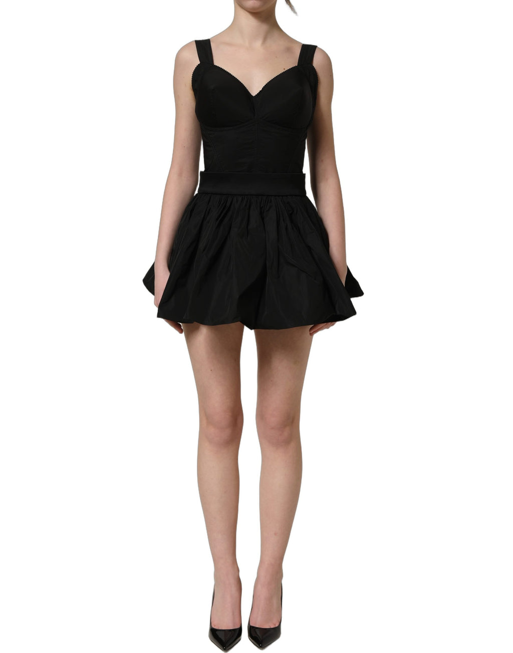 Dolce & Gabbana Schwarzes A-Linien-Minikleid aus Nylon ohne Ärmel
