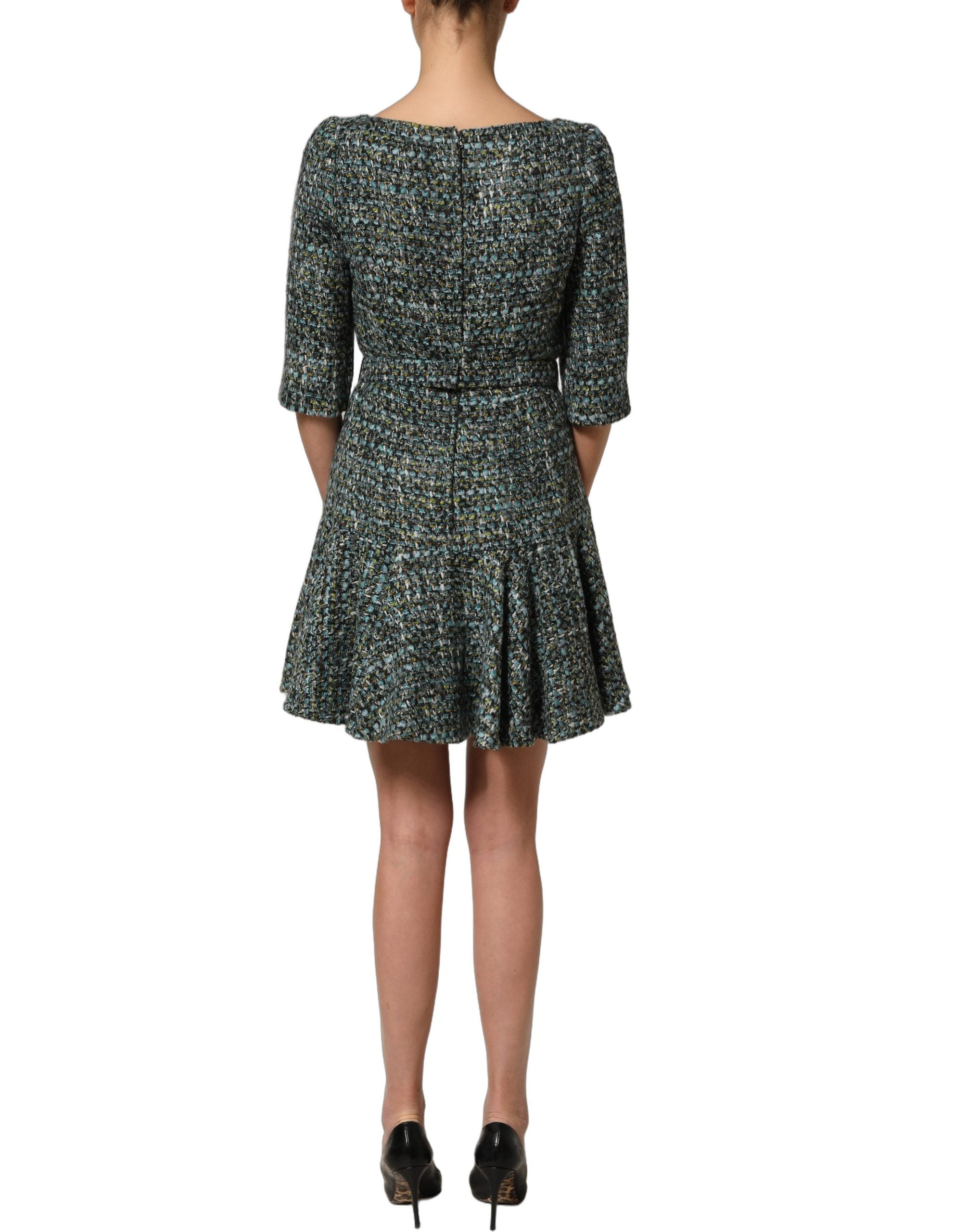 Dolce & Gabbana Mehrfarbiges Tweed-Kleid im Babydoll-Stil mit Gürtel, Mini-Länge