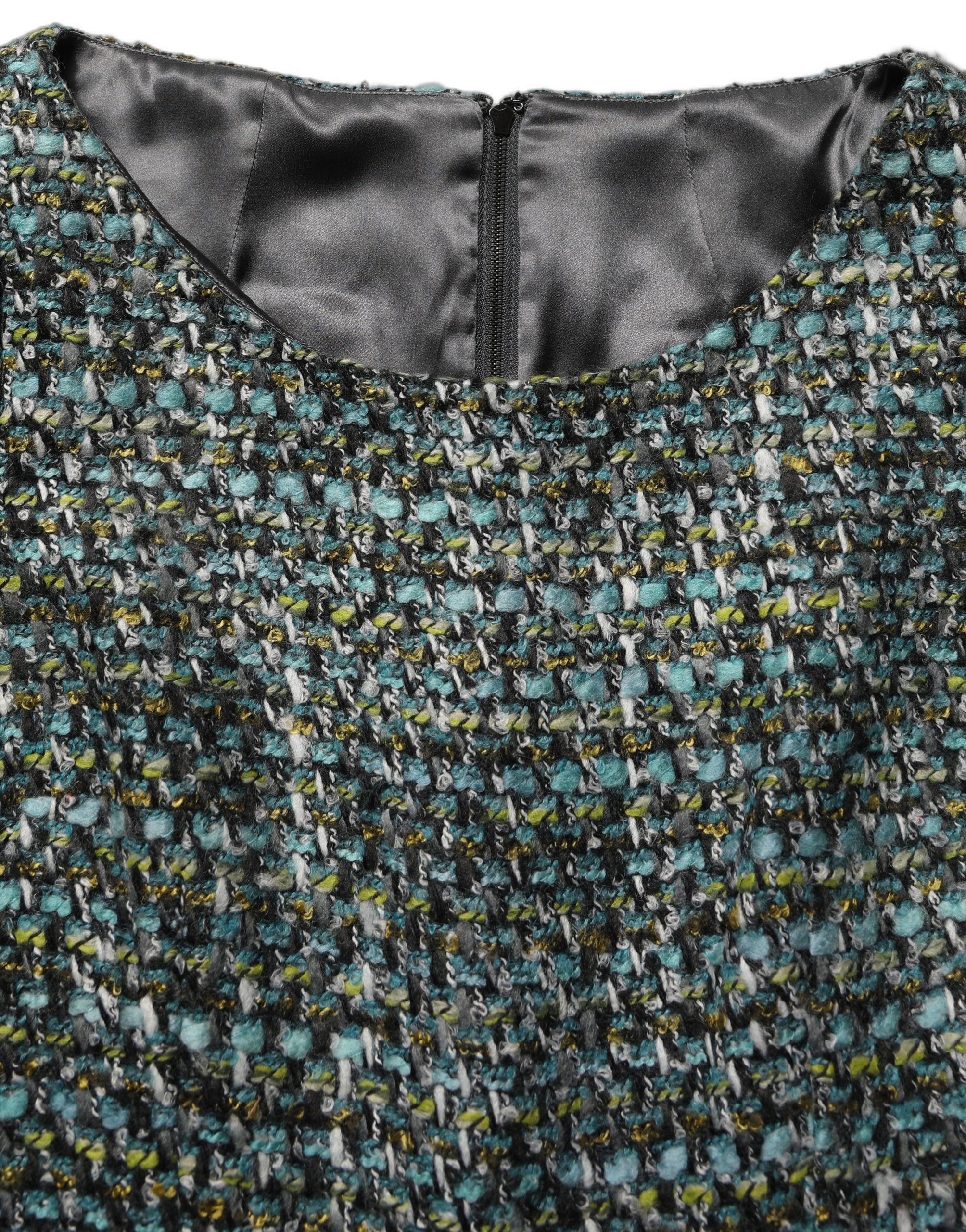 Dolce & Gabbana Mehrfarbiges Tweed-Kleid im Babydoll-Stil mit Gürtel, Mini-Länge