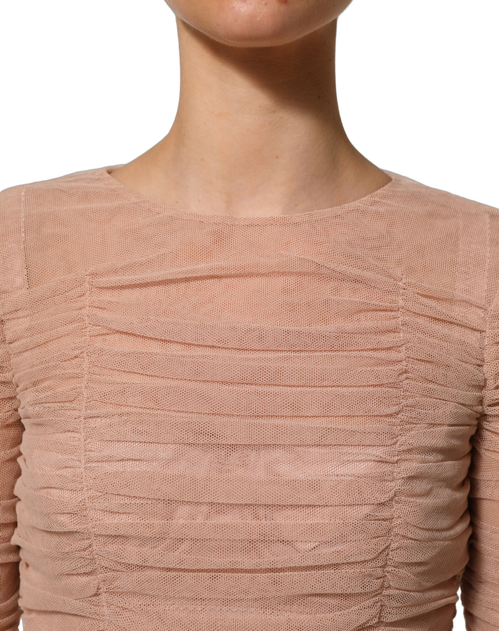 Dolce & Gabbana Beige Baumwoll-Mesh-Raffungen Etuikleid Midi