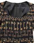 Dolce & Gabbana Schwarzes Etuikleid mit langem Arm und Schlüssel-Print