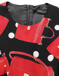 Dolce & Gabbana Schwarzes Midikleid mit Langarm und Handtaschen-Print