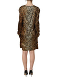 Dolce & Gabbana Braunes Mini-Kleid mit Ozelot-Print und langen Ärmeln