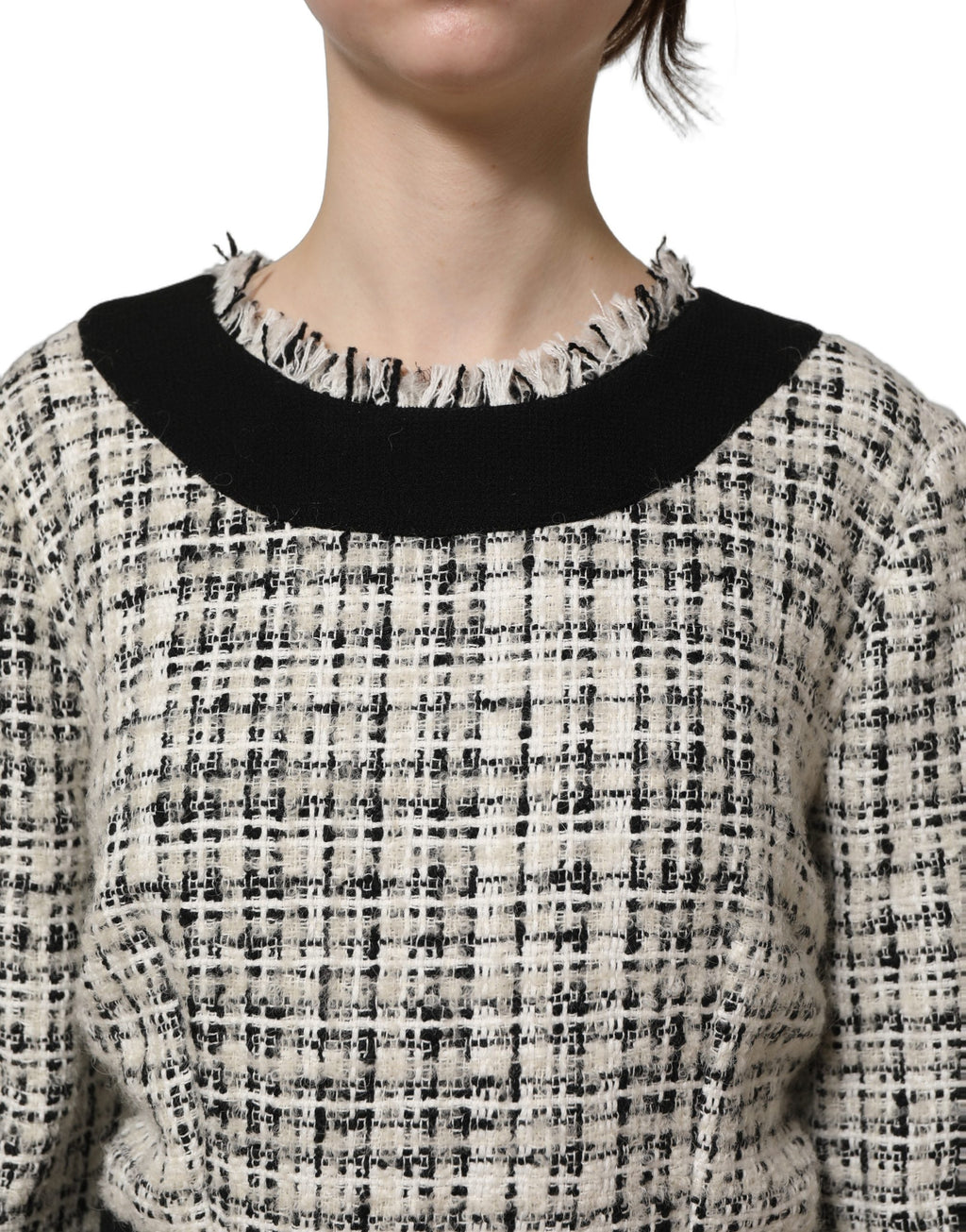 Dolce & Gabbana Midikleid aus mehrfarbigem Bouclé-Tweed mit Fransenbesatz