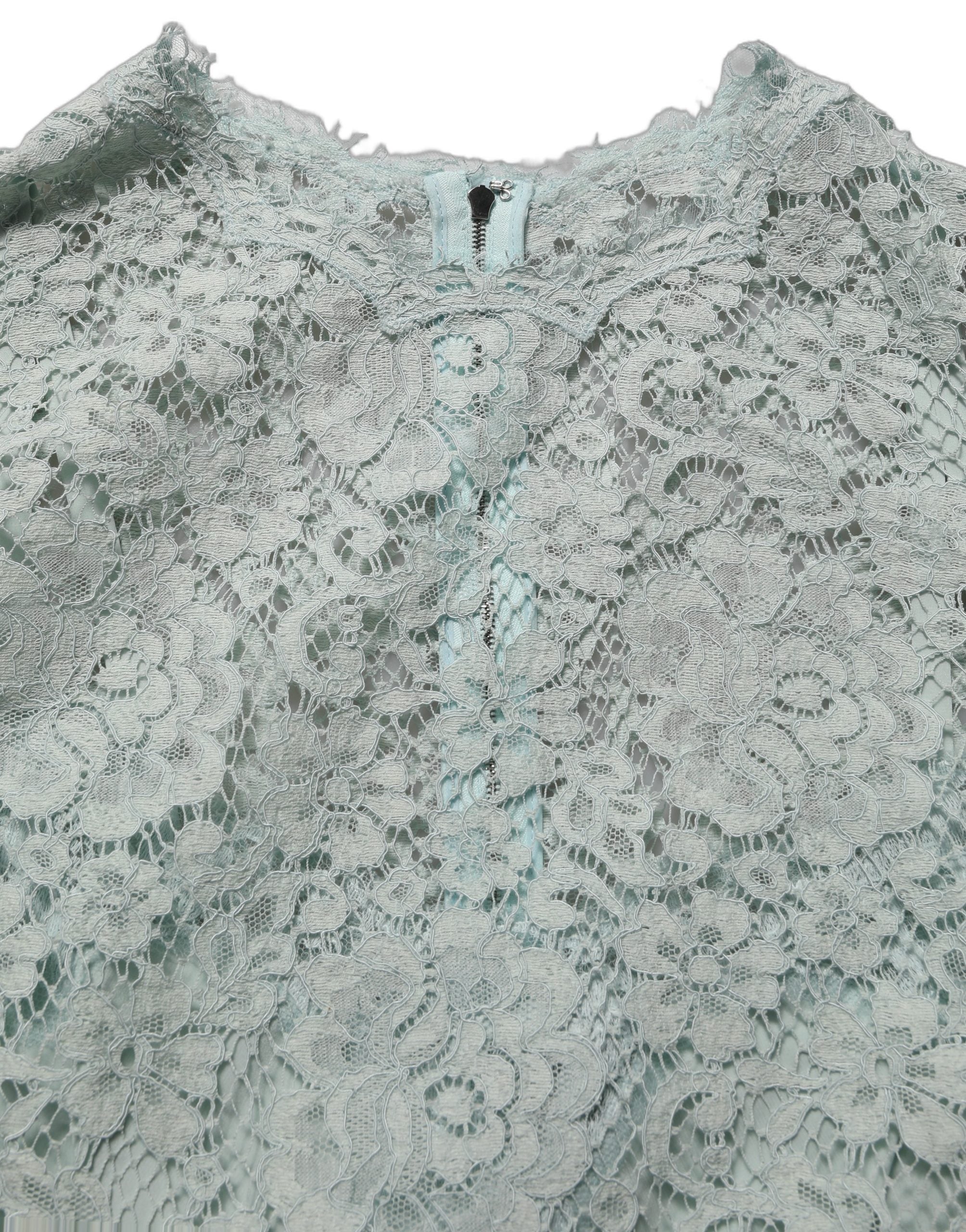 Dolce & Gabbana Mintgrünes ärmelloses Spitzenkleid knielang