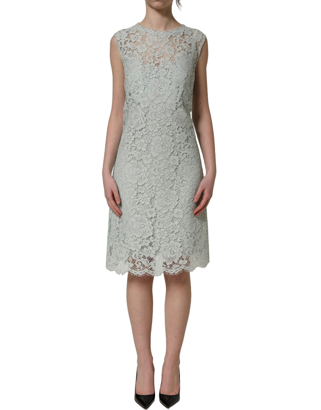 Dolce & Gabbana Mintgrünes ärmelloses Spitzenkleid knielang