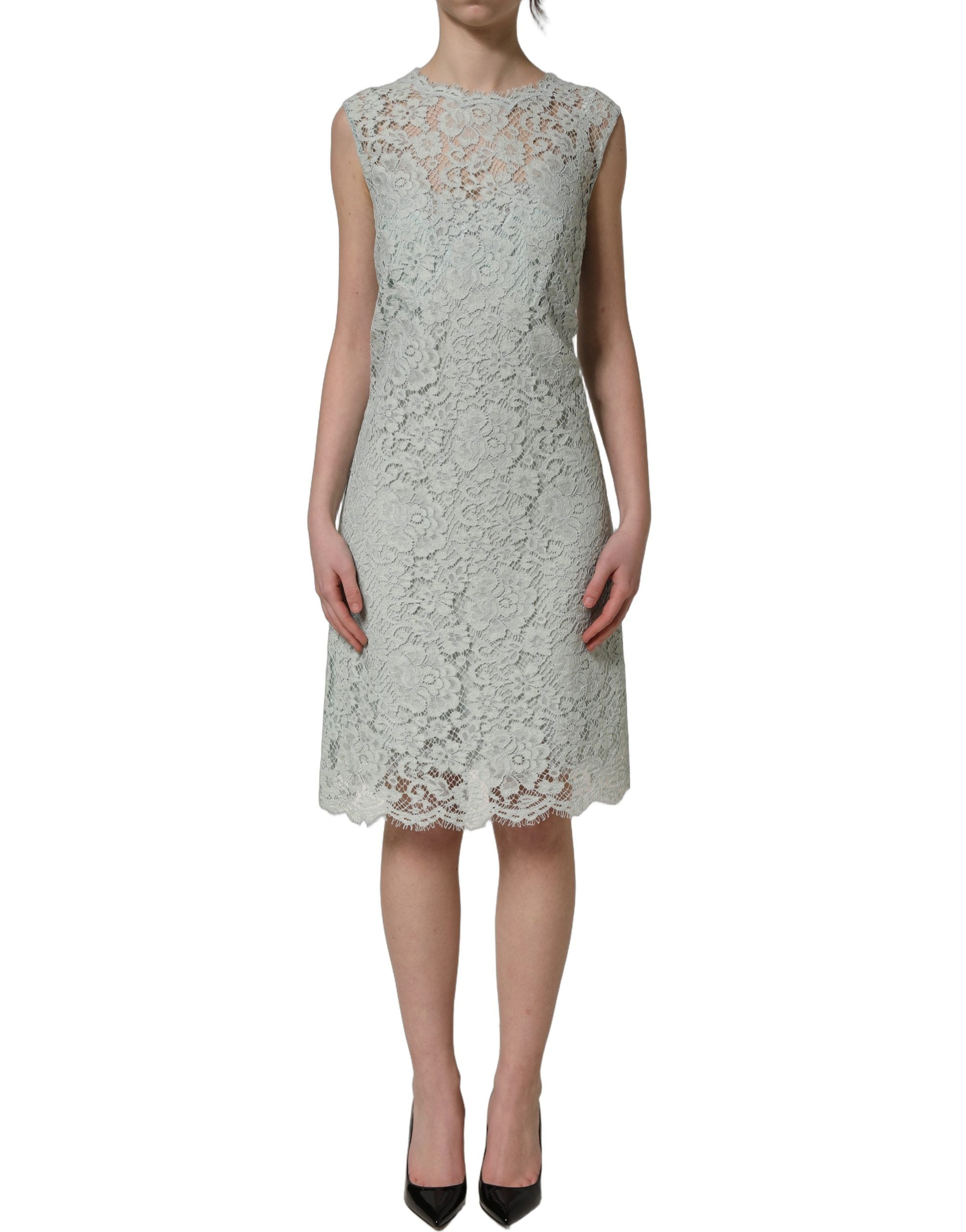 Dolce & Gabbana Mintgrünes ärmelloses Spitzenkleid knielang