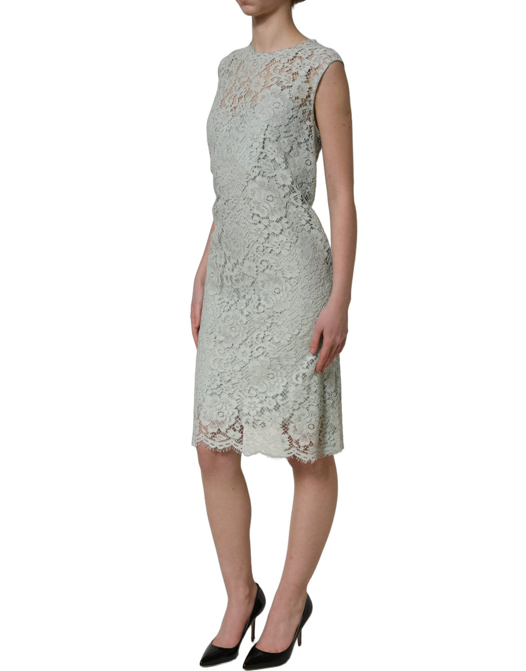 Dolce & Gabbana Mintgrünes ärmelloses Spitzenkleid knielang