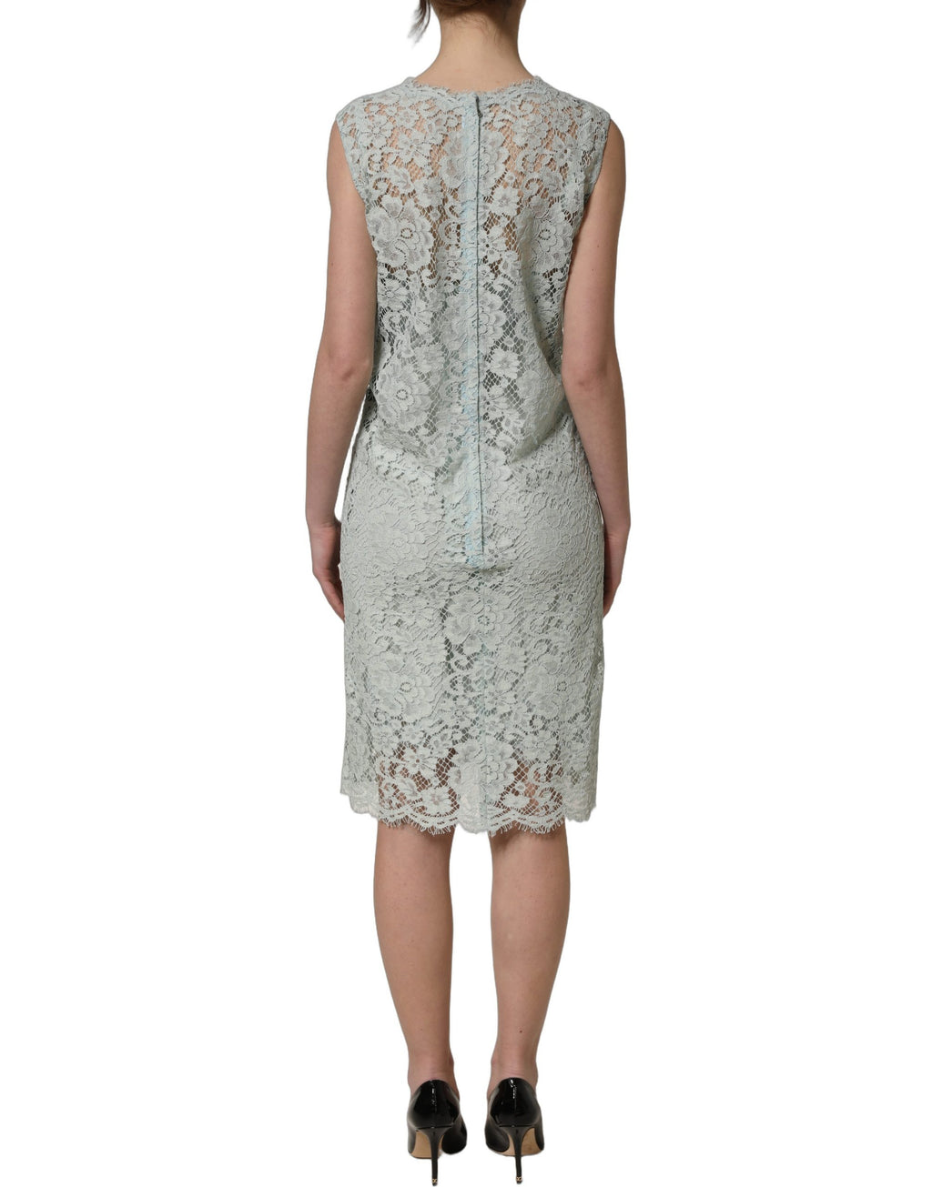Dolce & Gabbana Mintgrünes ärmelloses Spitzenkleid knielang