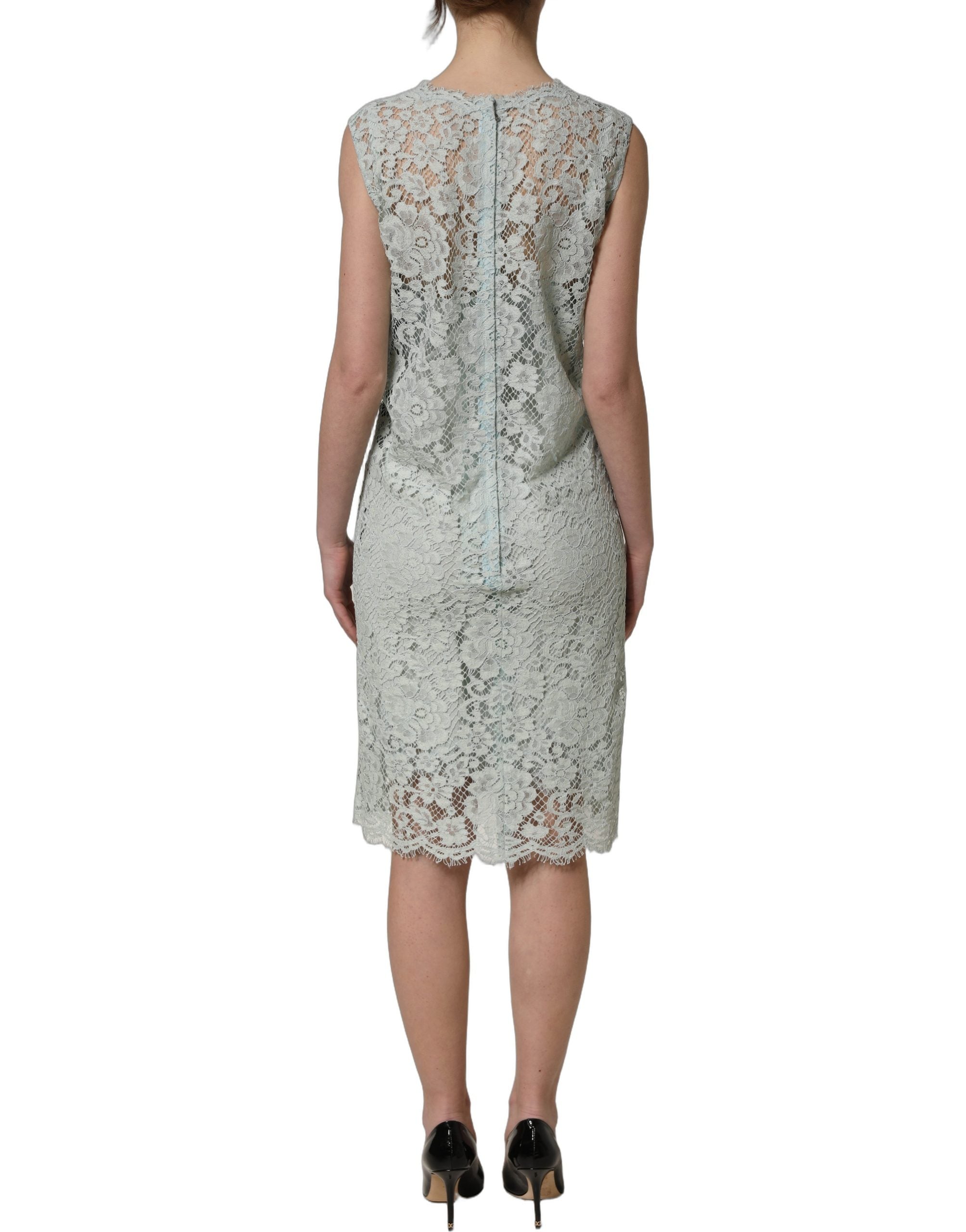 Dolce & Gabbana Mintgrünes ärmelloses Spitzenkleid knielang
