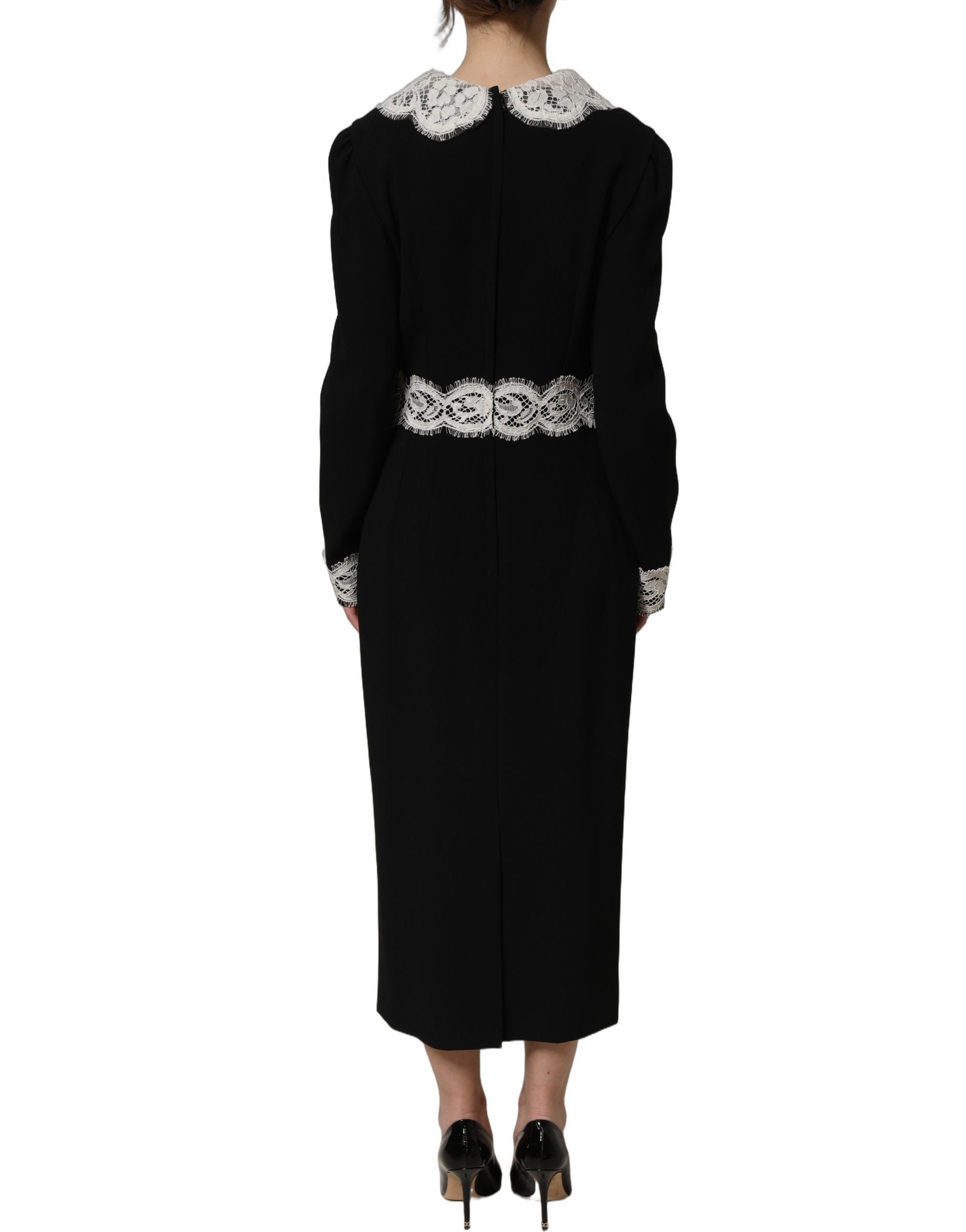 Dolce & Gabbana Midi-Kleid mit langen Ärmeln und schwarzen Spitzendetails