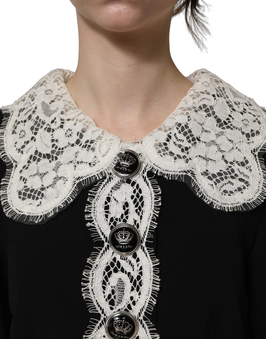 Dolce & Gabbana Midi-Kleid mit langen Ärmeln und schwarzen Spitzendetails