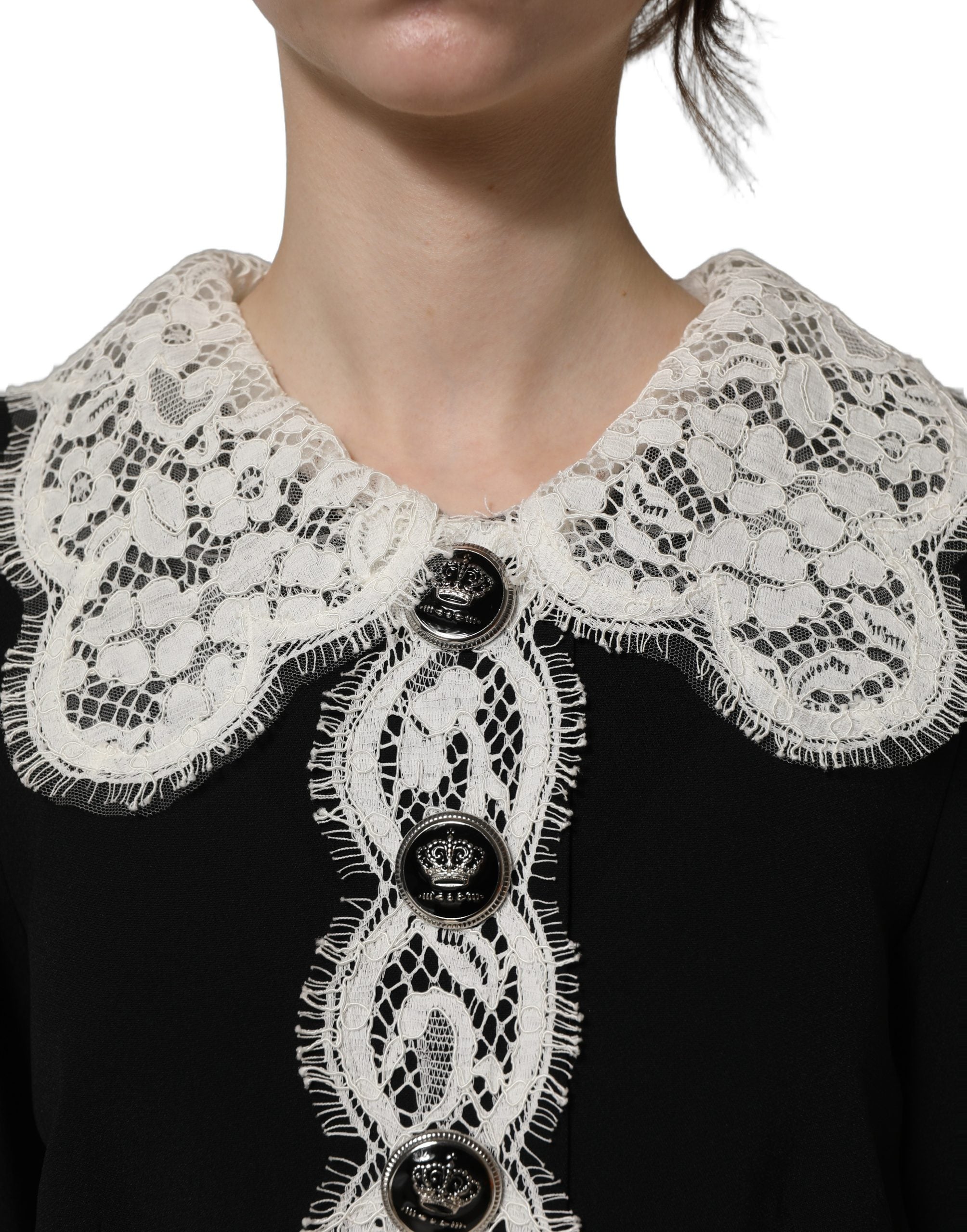Dolce & Gabbana Midi-Kleid mit langen Ärmeln und schwarzen Spitzendetails