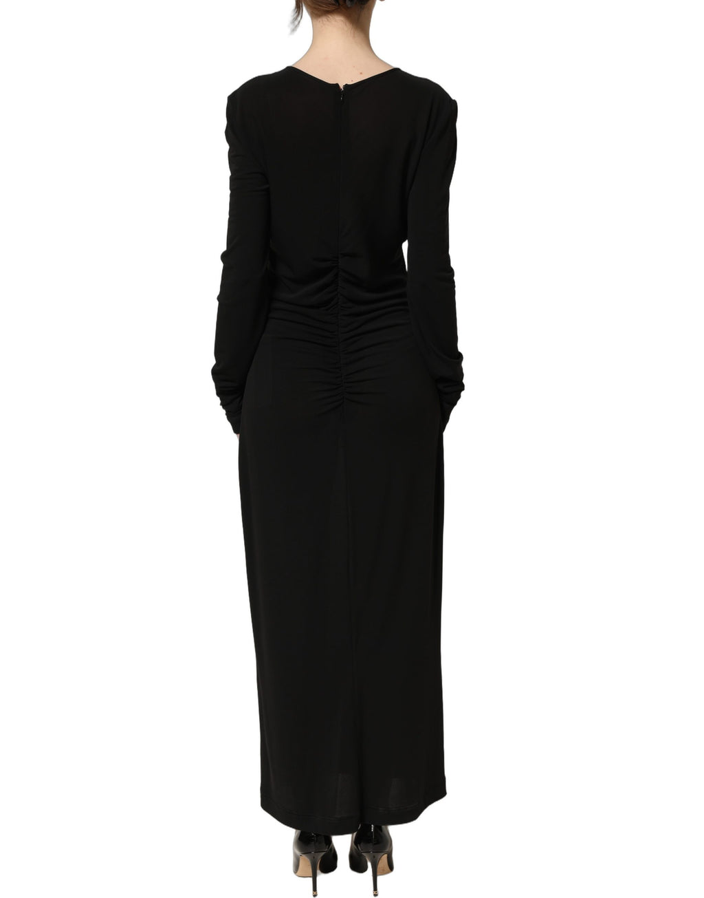 Dolce & Gabbana Schwarzes Maxikleid aus Baumwolle mit langen Ärmeln