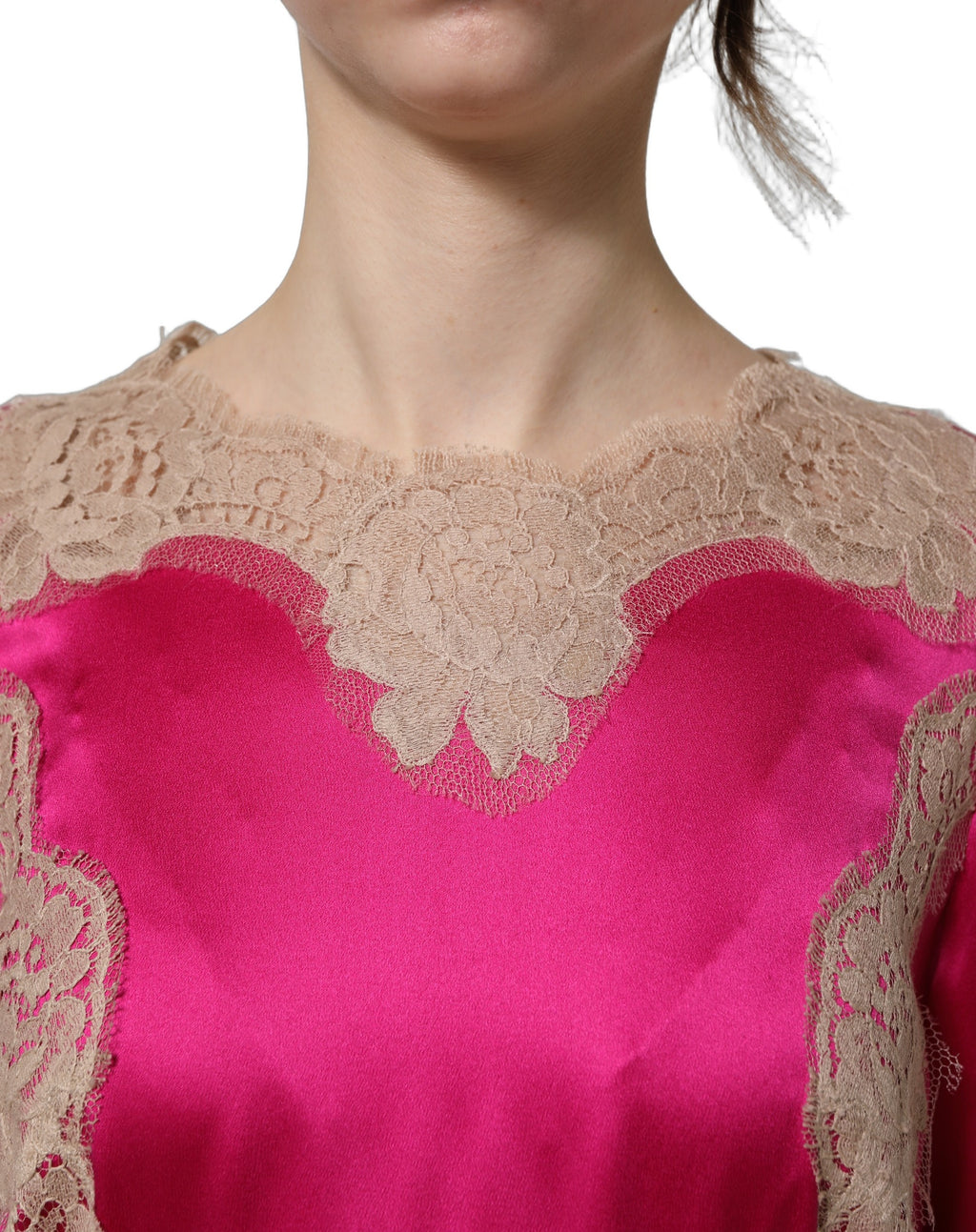 Dolce & Gabbana Fuchsia Pink Spitzen-Detail A-Linien-Midikleid