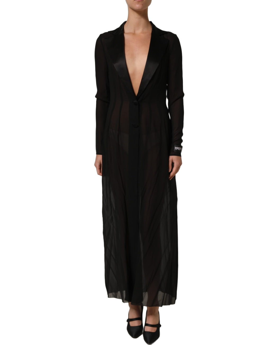 Dolce & Gabbana Langes schwarzes Maxikleid aus transparenter Seidenchiffon