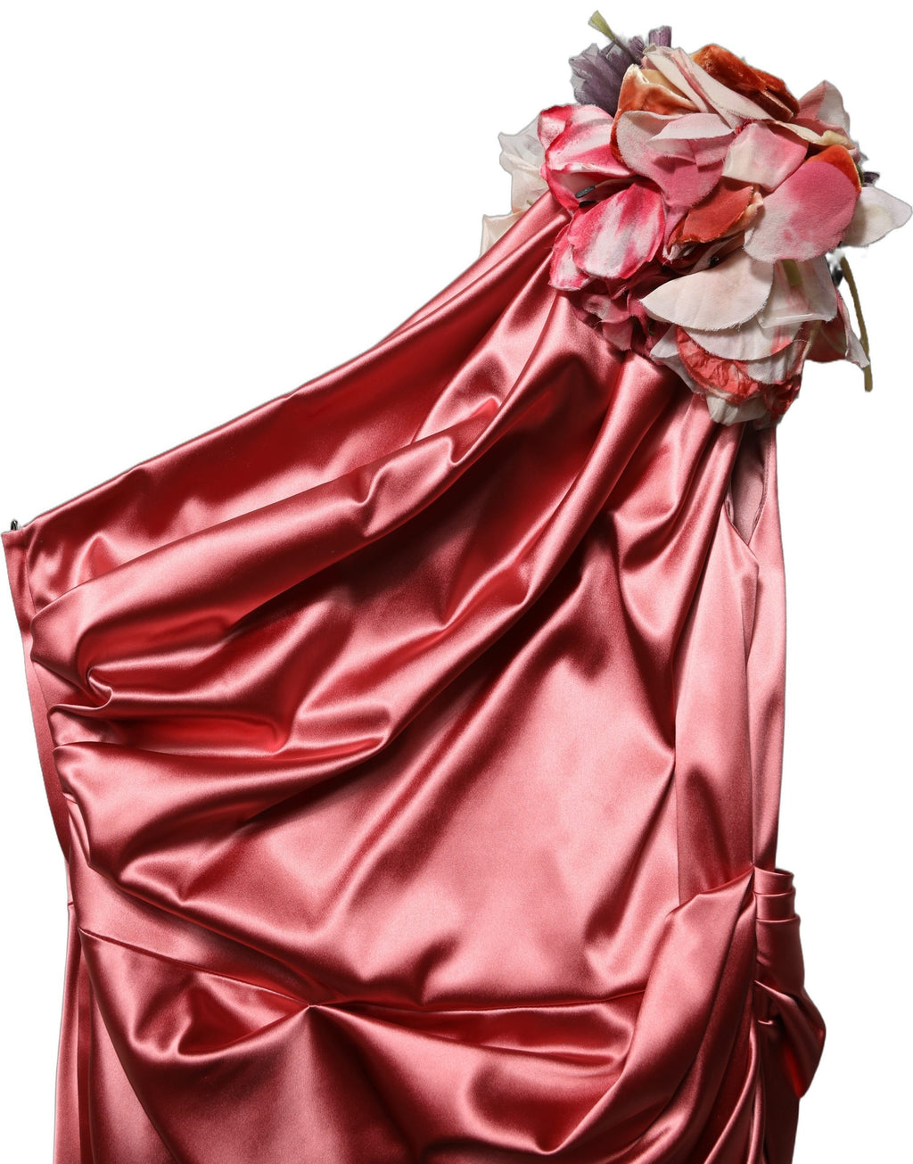 Dolce & Gabbana Rosa Midikleid mit Blumenapplikationen und Drapierung