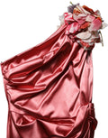 Dolce & Gabbana Rosa Midikleid mit Blumenapplikationen und Drapierung