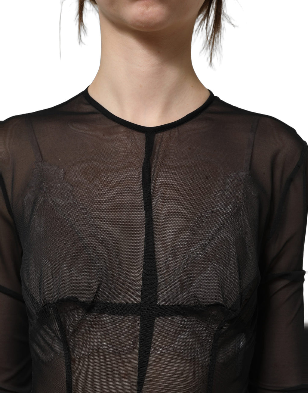 Dolce & Gabbana Schwarzes, figurbetontes Maxikleid mit langen Ärmeln und transparentem Stoff
