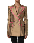 Dolce & Gabbana Goldfarbener Seiden-Zweireihiger Mantel-Blazer