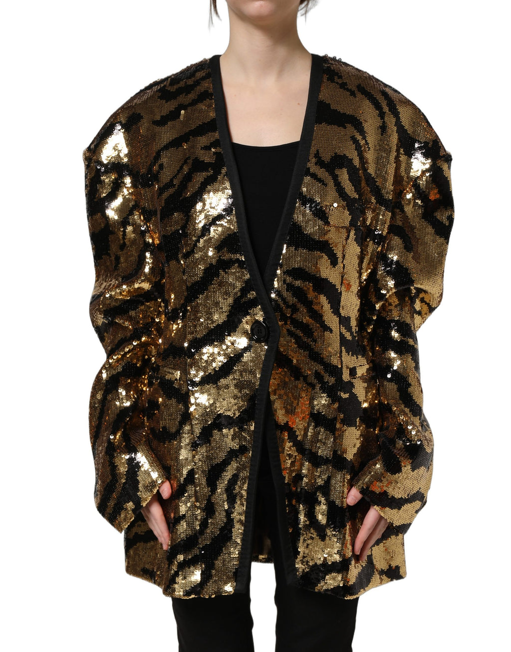 Dolce & Gabbana Blazerjacke mit schwarzen und goldenen Pailletten im Tiger-Streifen-Design