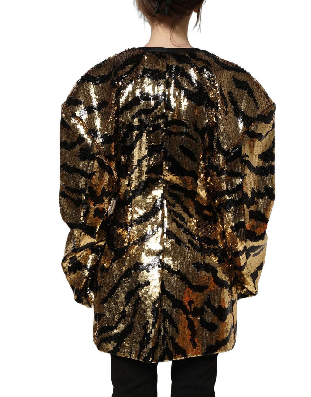 Dolce & Gabbana Blazerjacke mit schwarzen und goldenen Pailletten im Tiger-Streifen-Design
