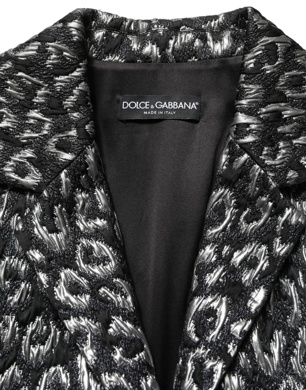 Dolce & Gabbana Schwarzer Jacquard-Mantel mit Silber-Leo-Muster