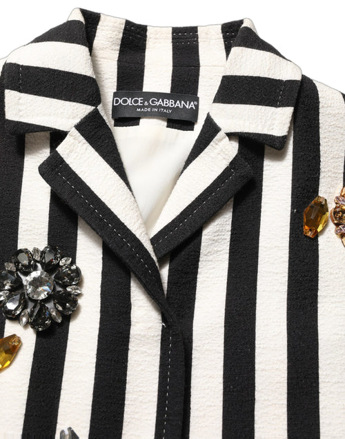 Dolce & Gabbana Schwarz-weißer gestreifter Mantel mit Verzierungen