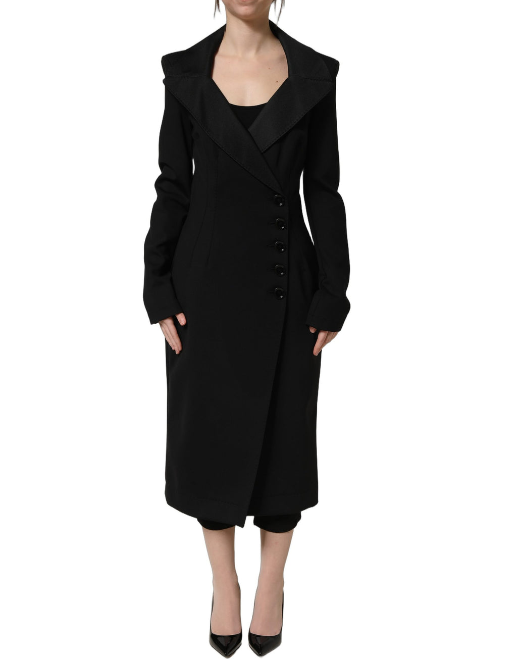Dolce & Gabbana Schwarzer doppelreihiger Mantel aus Nylon