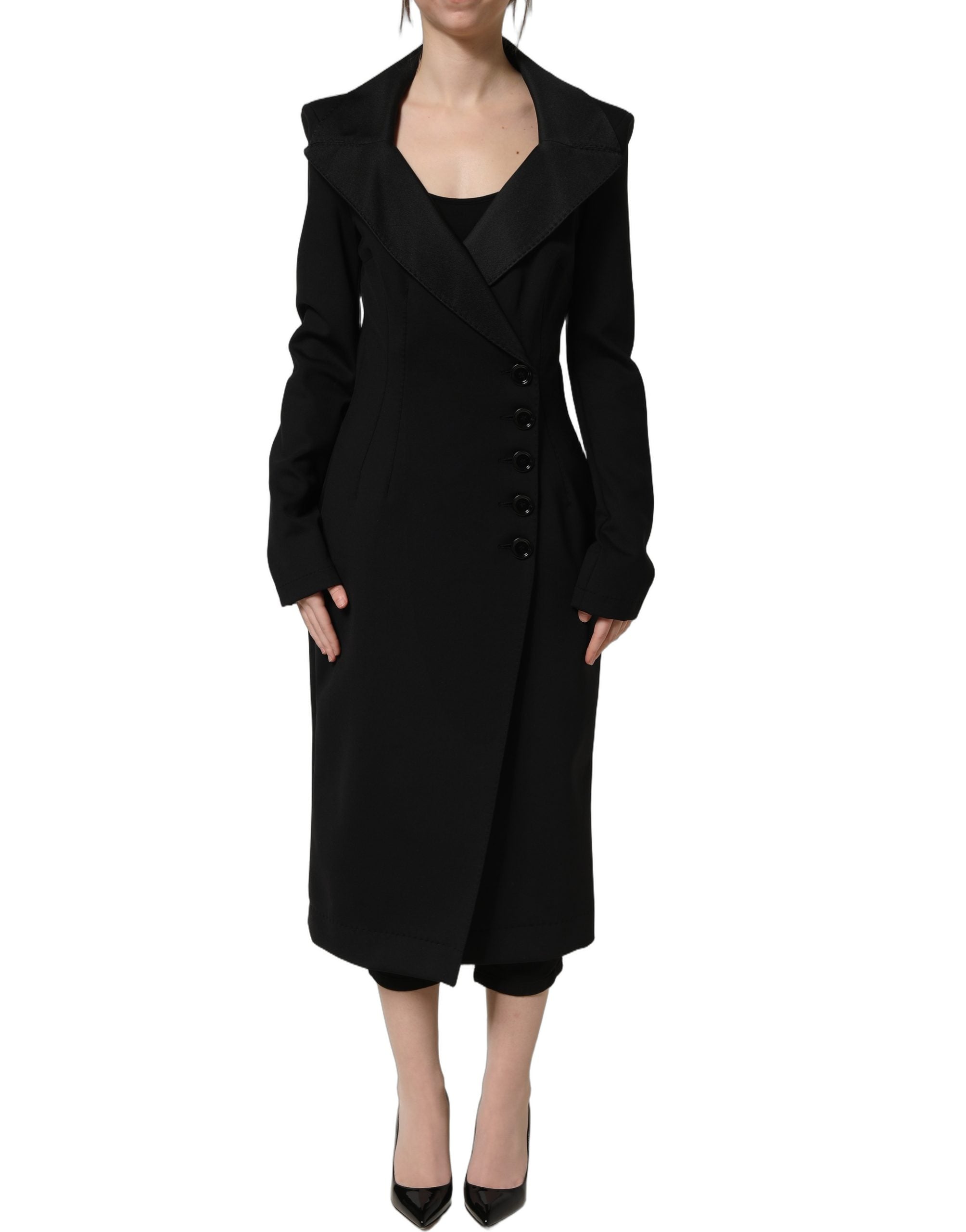 Dolce & Gabbana Schwarzer doppelreihiger Mantel aus Nylon