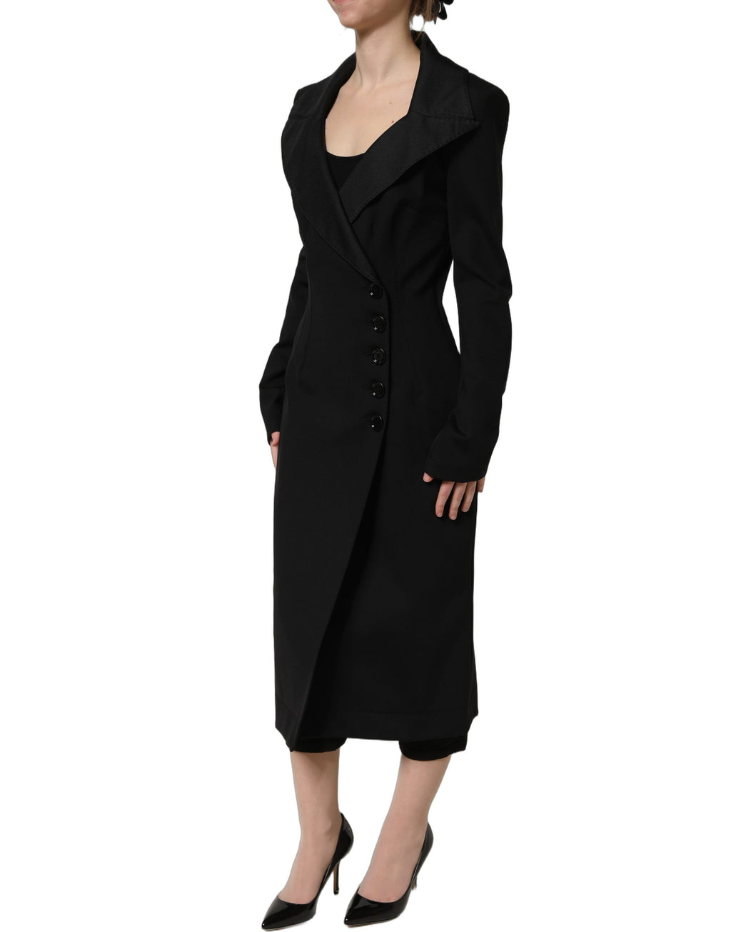 Dolce & Gabbana Schwarzer doppelreihiger Mantel aus Nylon