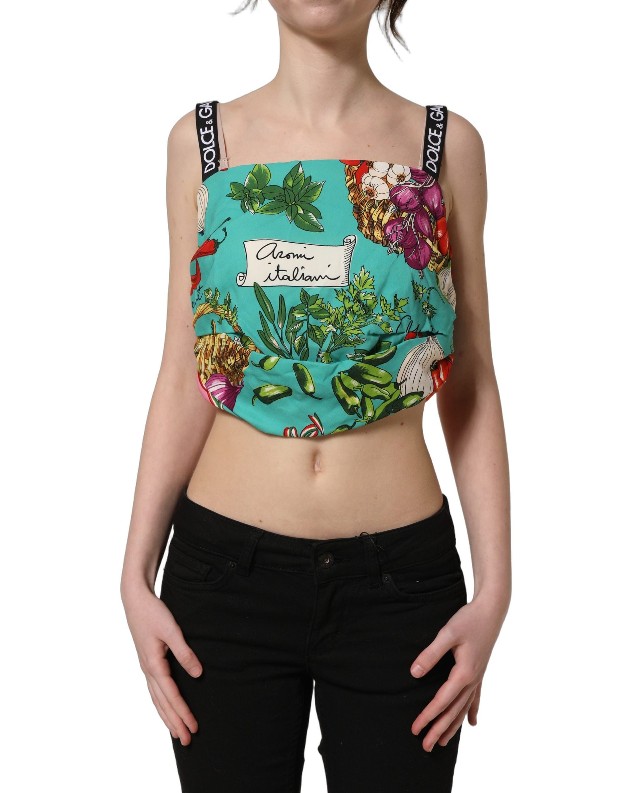 Dolce & Gabbana Mehrfarbiges Seiden-Crop-Top mit Gemüseprint
