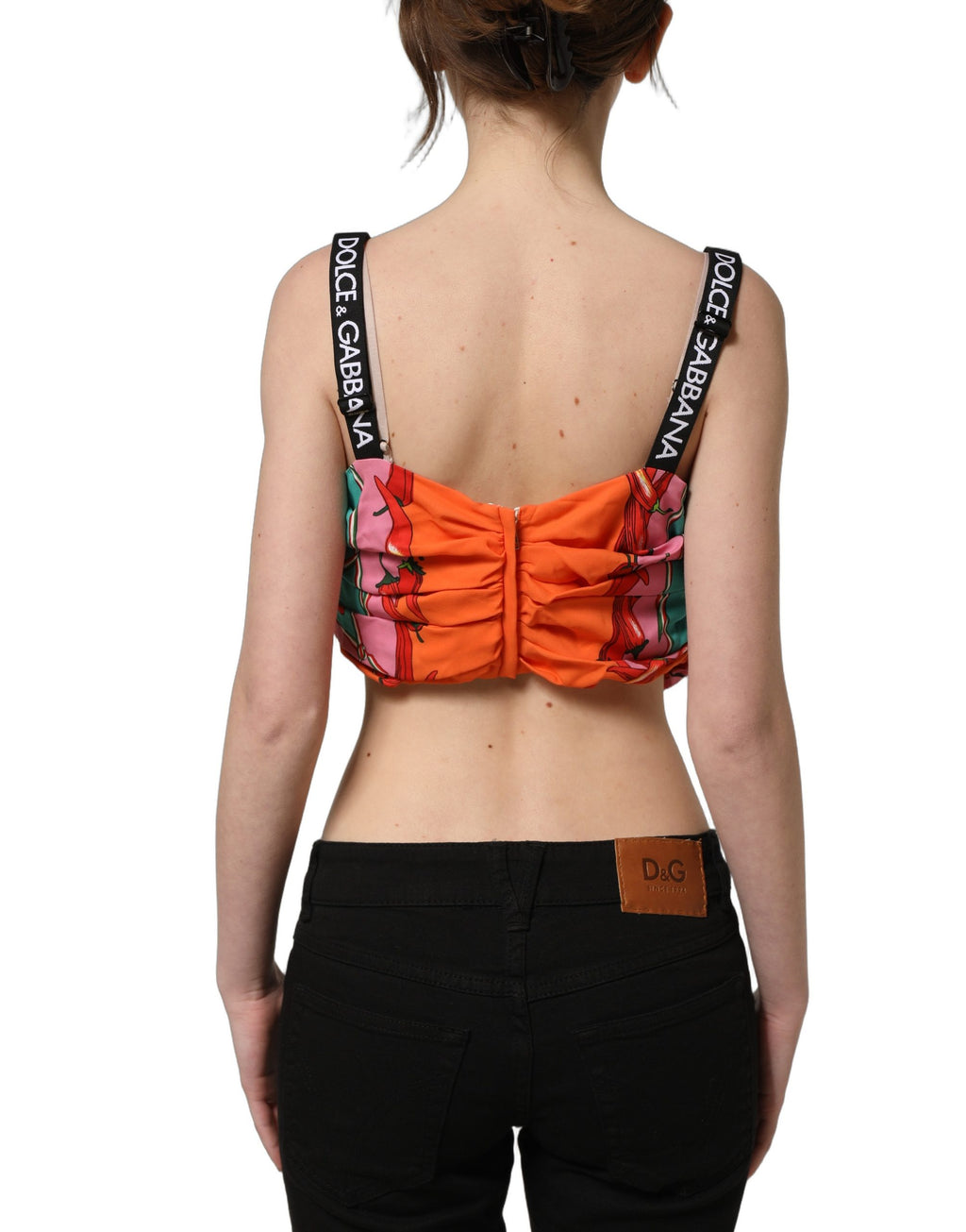 Dolce & Gabbana Mehrfarbiges Seiden-Crop-Top mit Gemüseprint