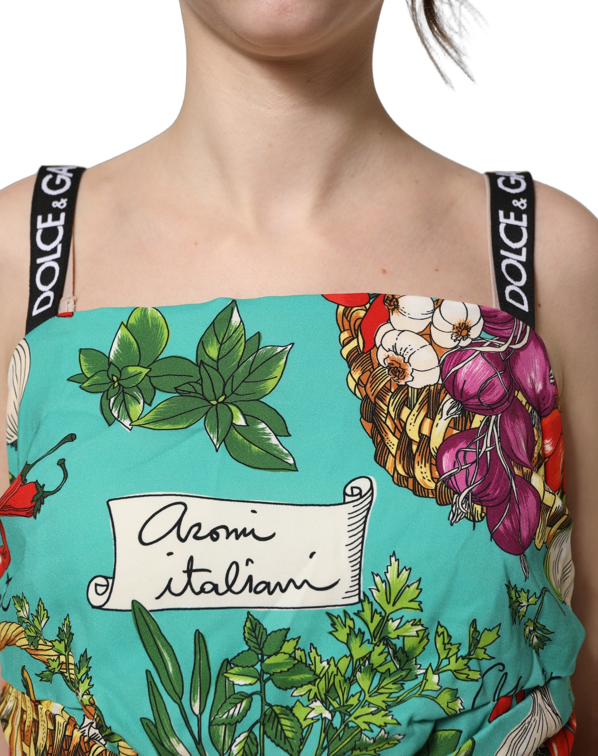 Dolce & Gabbana Mehrfarbiges Seiden-Crop-Top mit Gemüseprint