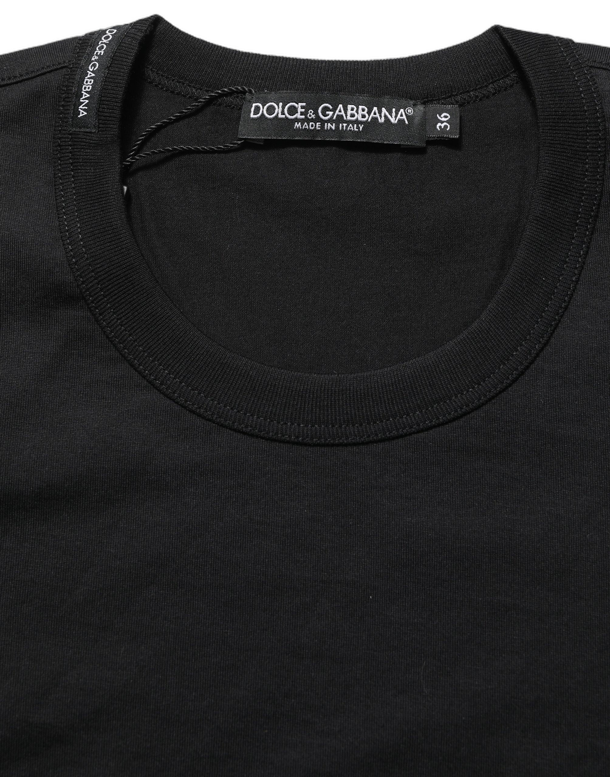 Dolce & Gabbana Schwarzes Baumwoll-T-Shirt mit kurzen Ärmeln und Rundhalsausschnitt