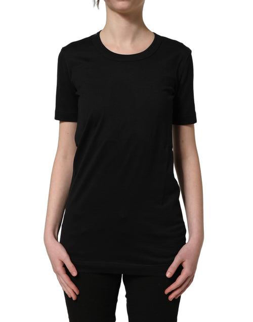Dolce & Gabbana Schwarzes Baumwoll-T-Shirt mit kurzen Ärmeln und Rundhalsausschnitt