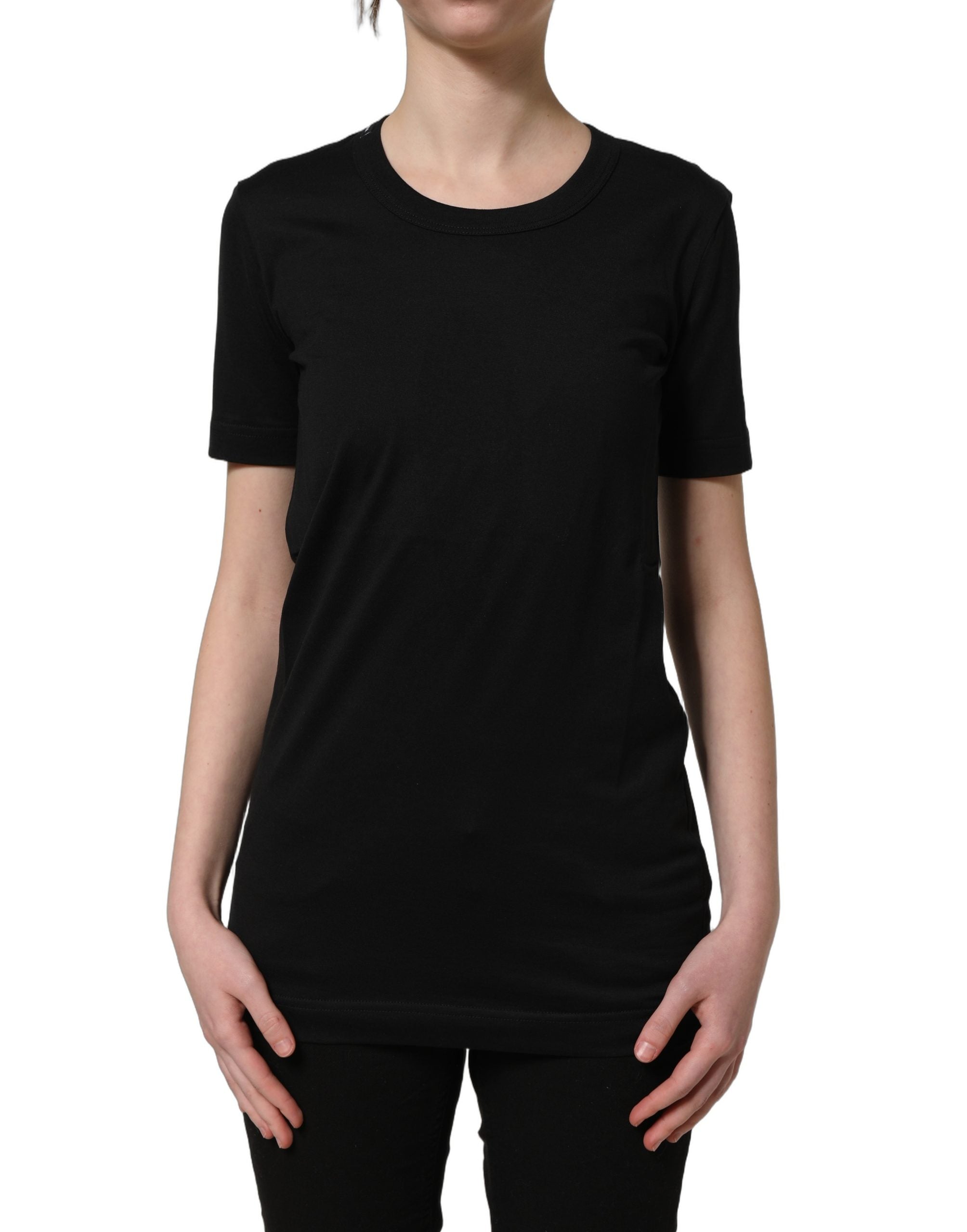 Dolce & Gabbana Schwarzes Baumwoll-T-Shirt mit kurzen Ärmeln und Rundhalsausschnitt